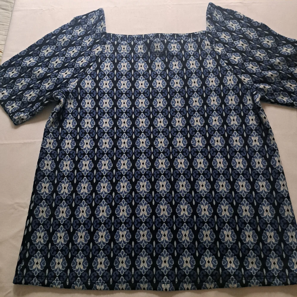 LOFT Square Neck Puff Sleeve Blouse Women's Size S‎ Blue Floral Print